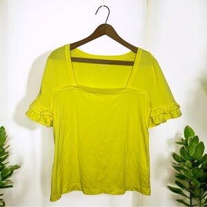 Lilly Pulitzer Calla Yellow Square Neck Ruffle Sleeve Top Size L